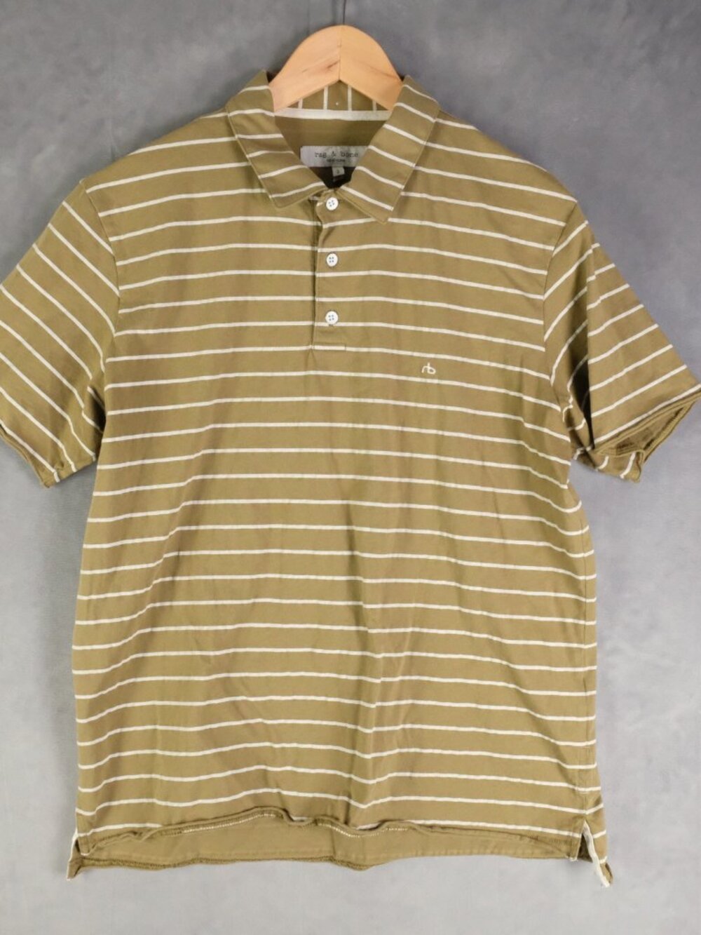 Rag And Bone Polo Mens Large Green Whites Striped Short Sleeve Y2K